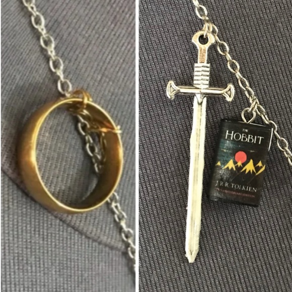The Hobbit J. R. R. Tolkien Handmade Literature Necklace, Smaug Arkenstone Ring - Picture 3 of 16